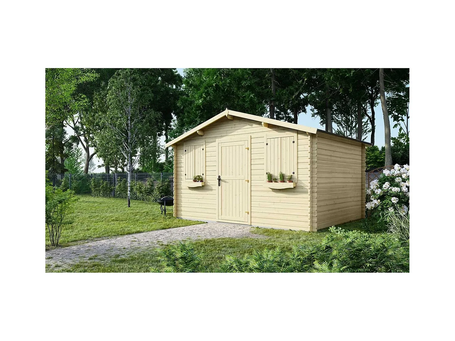 Abri de jardin en bois - 12m2 - 4x3m - Ep. 28mm - Couleur: naturel - DOM337 - ALTANKA