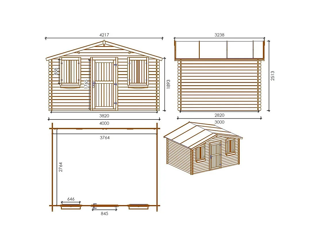 Casetta da giardino in legno - 12m2 - 4x3m - 28mm - colore: naturale - DOM337 - ALTANKA