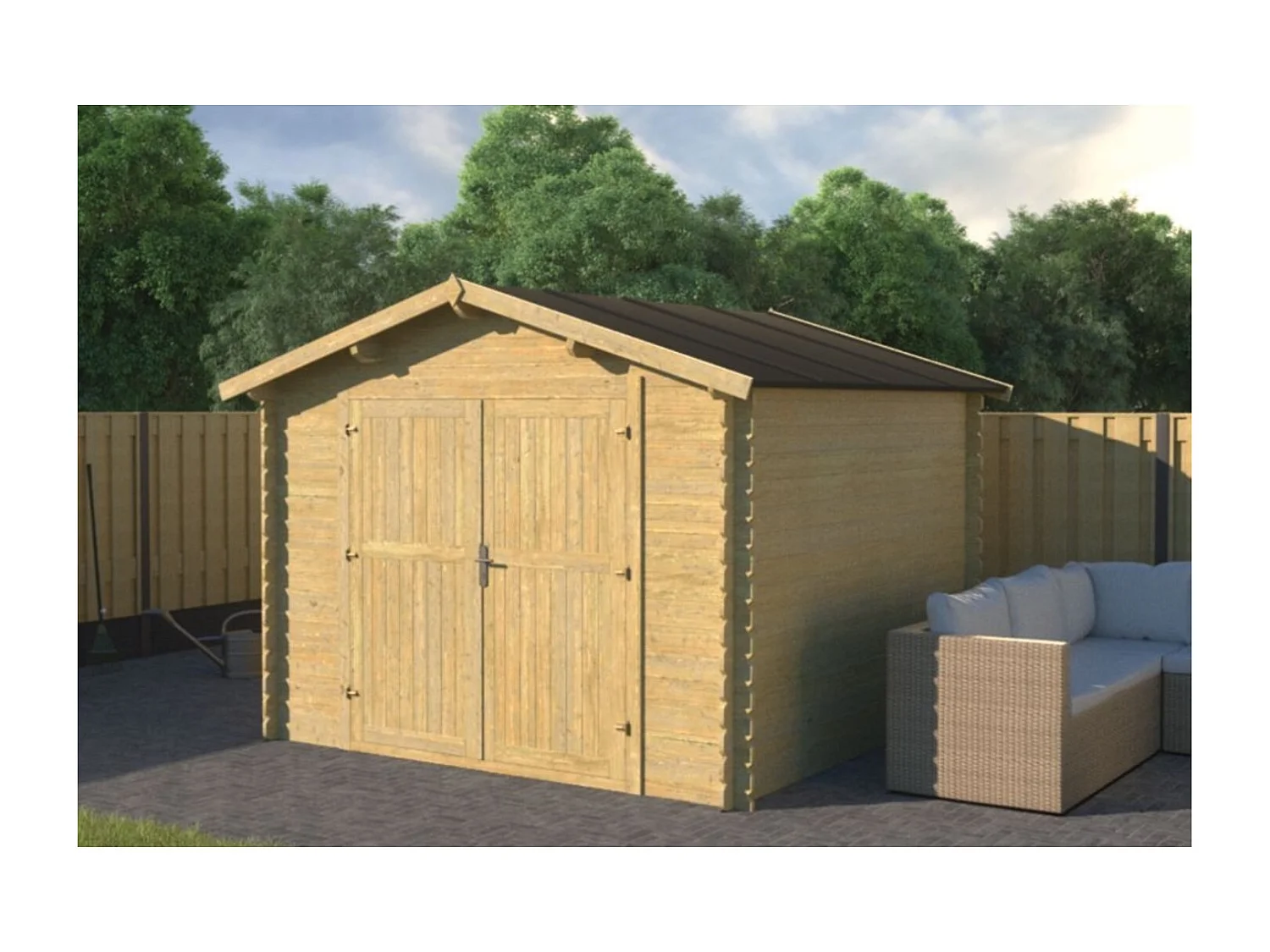 Abri de jardin en bois - 9m2 - 3x3m - Traité - Ep. 28mm - Couleur: vert - DOM458 - ALTANKA