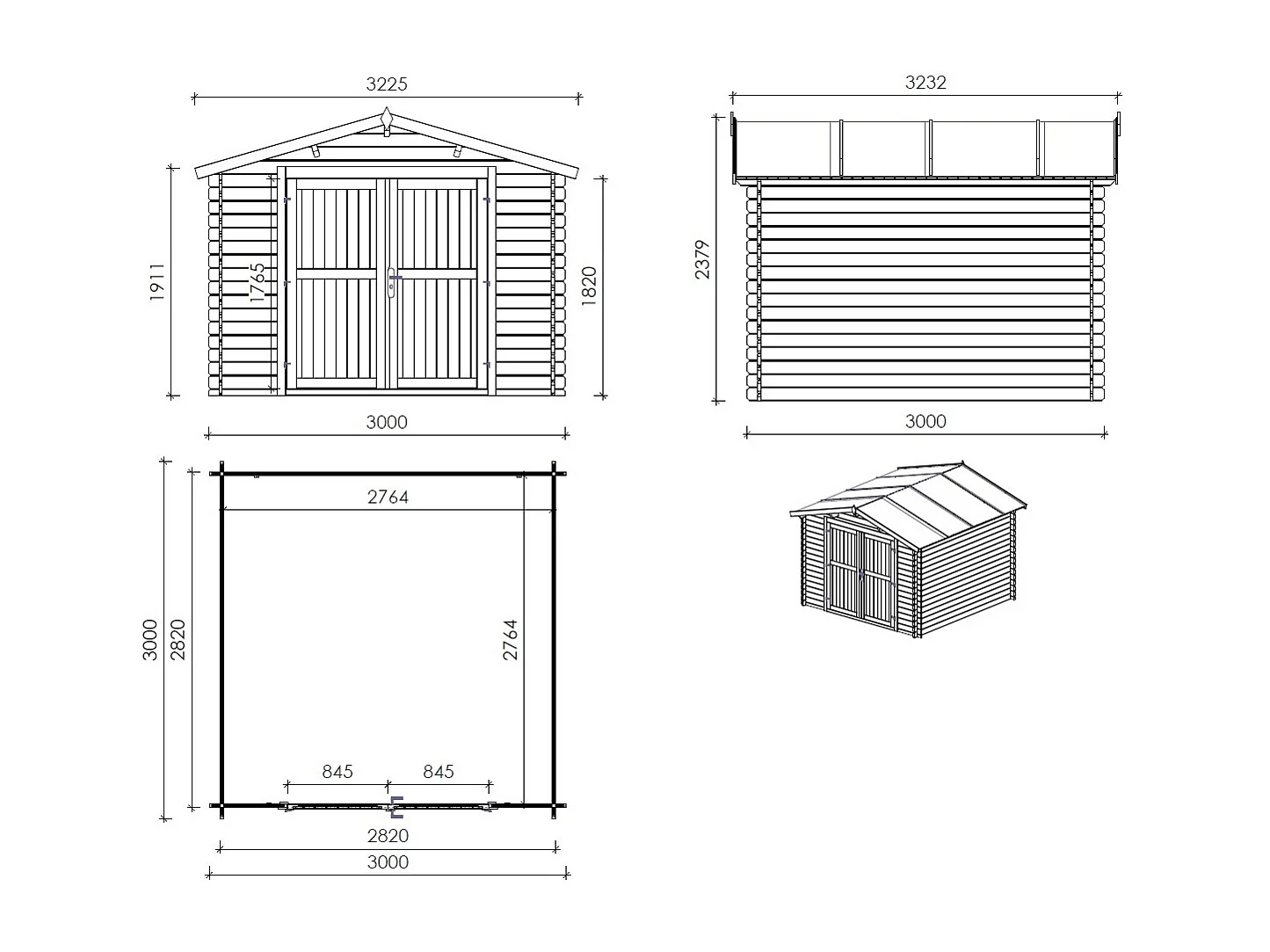 Casetta da giardino in legno - 9m2 - 3x3m - impregnata - 28mm - colore: verde - DOM458 - ALTANKA