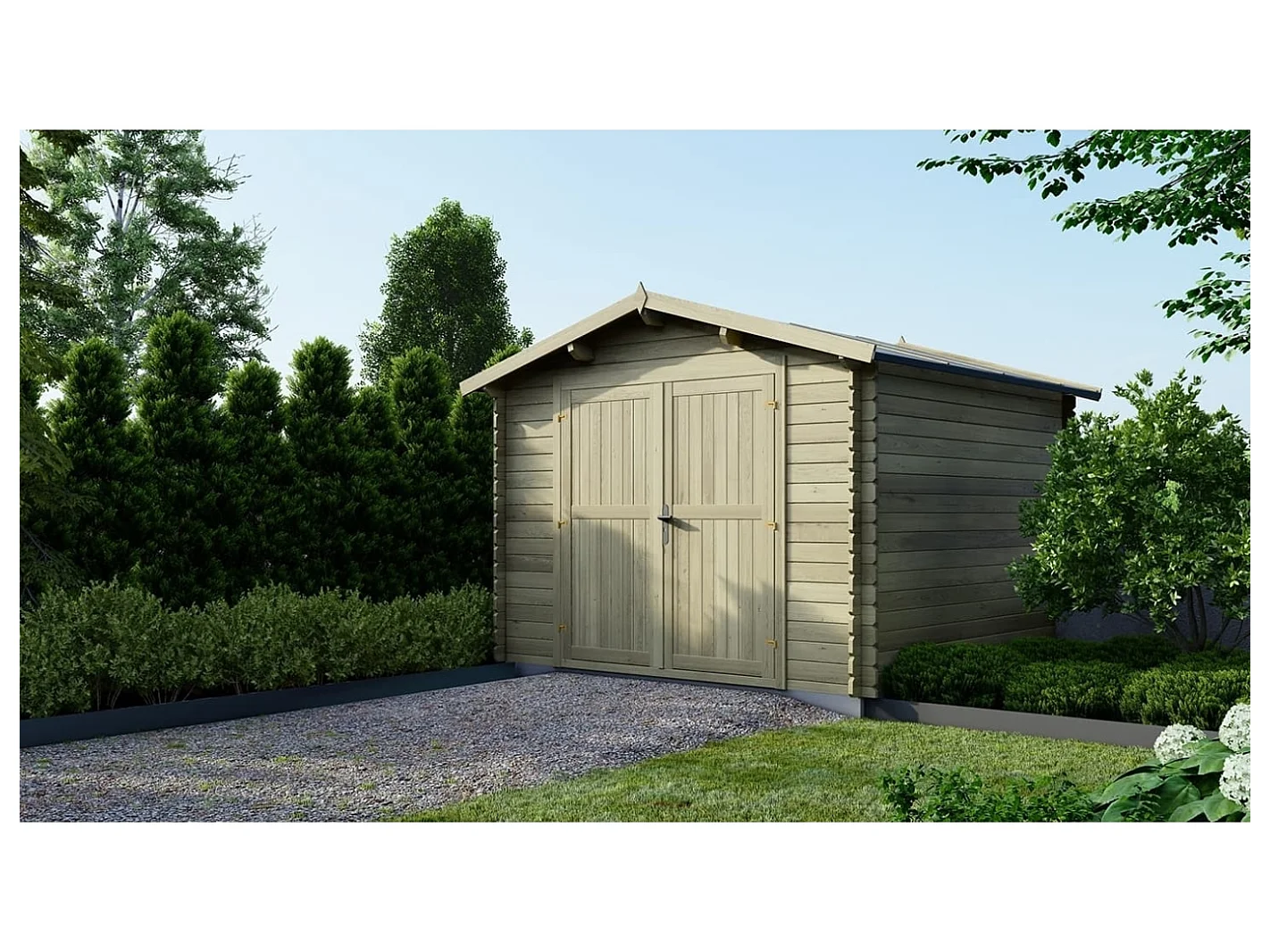Abri de jardin en bois - 9m2 - 3x3m - Traité - Ep. 28mm - Couleur: vert - DOM458 - ALTANKA