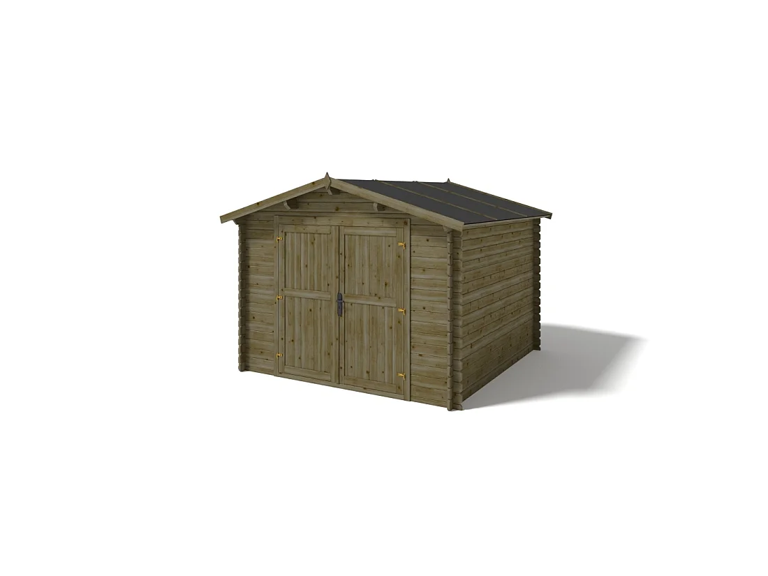 Abri de jardin en bois - 9m2 - 3x3m - Traité - Ep. 28mm - Couleur: vert - DOM458 - ALTANKA