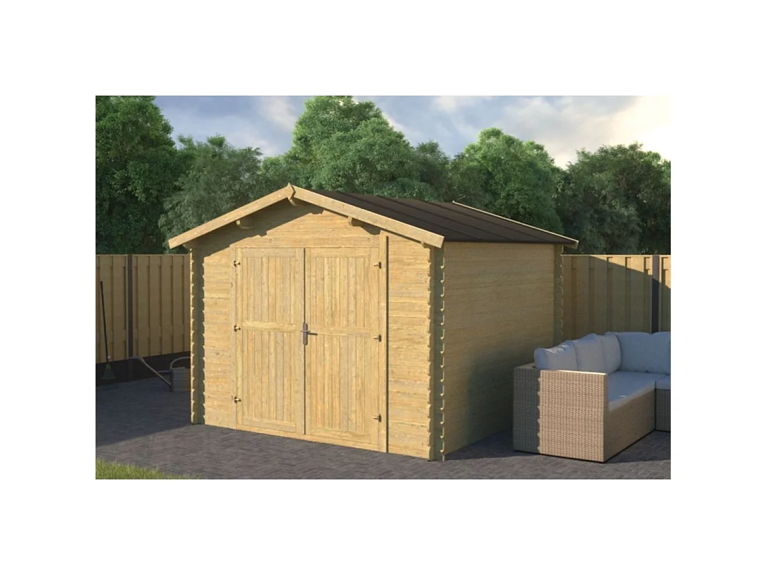 Abri de jardin en bois - 9m2 - 3x3m - Traité - Ep. 28mm - Couleur: vert - DOM458 - ALTANKA