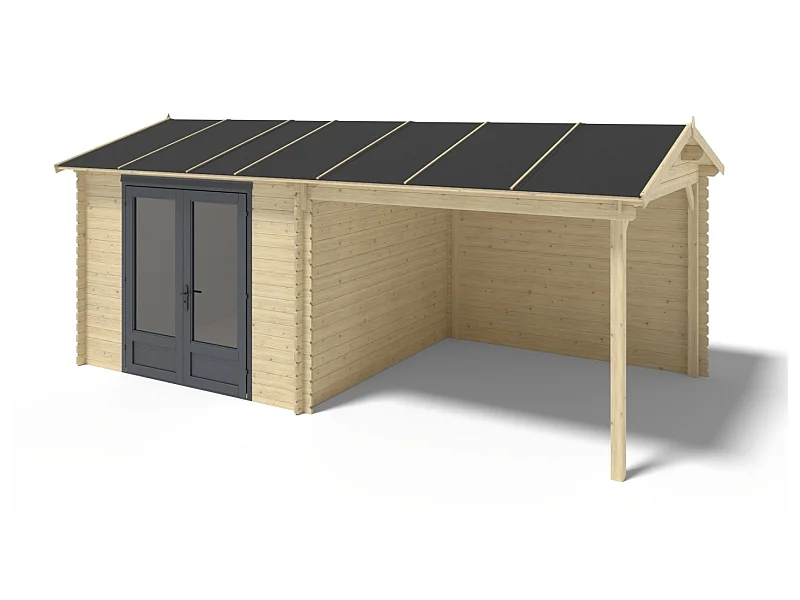 Abri de jardin en bois - 17.4m2 - 5.79x3m - Ep. 28mm - Couleur: naturel - DOM640 - ALTANKA
