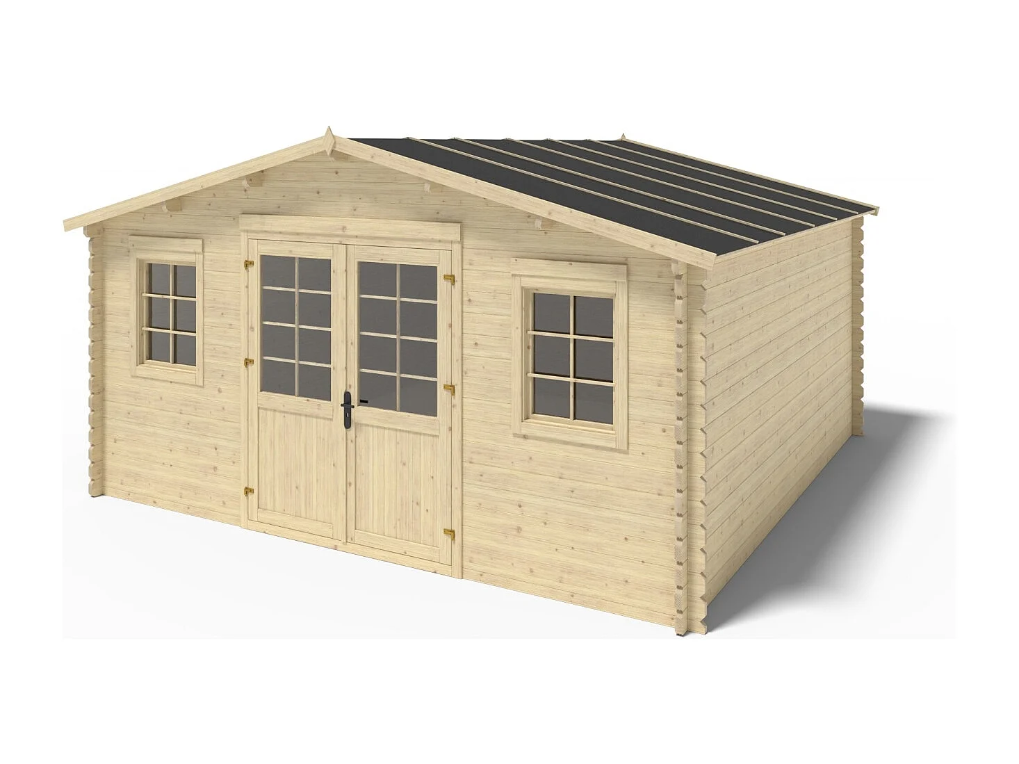 Abri de jardin en bois - 5x5 m + terrasse avec balustrade et avant-toit en bois - 35 m2 - DOM612+DOM613+DOM615+POD04 - ALTANKA