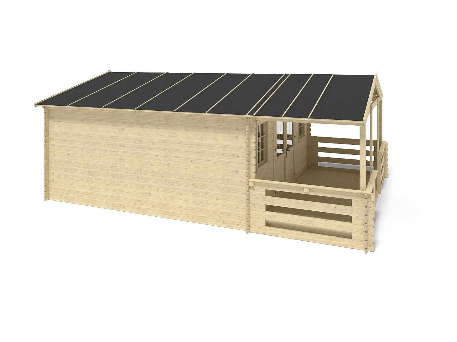 Abri de jardin en bois - 5x5 m + terrasse avec balustrade et avant-toit en bois - 35 m2 - DOM612+DOM613+DOM615+POD04 - ALTANKA