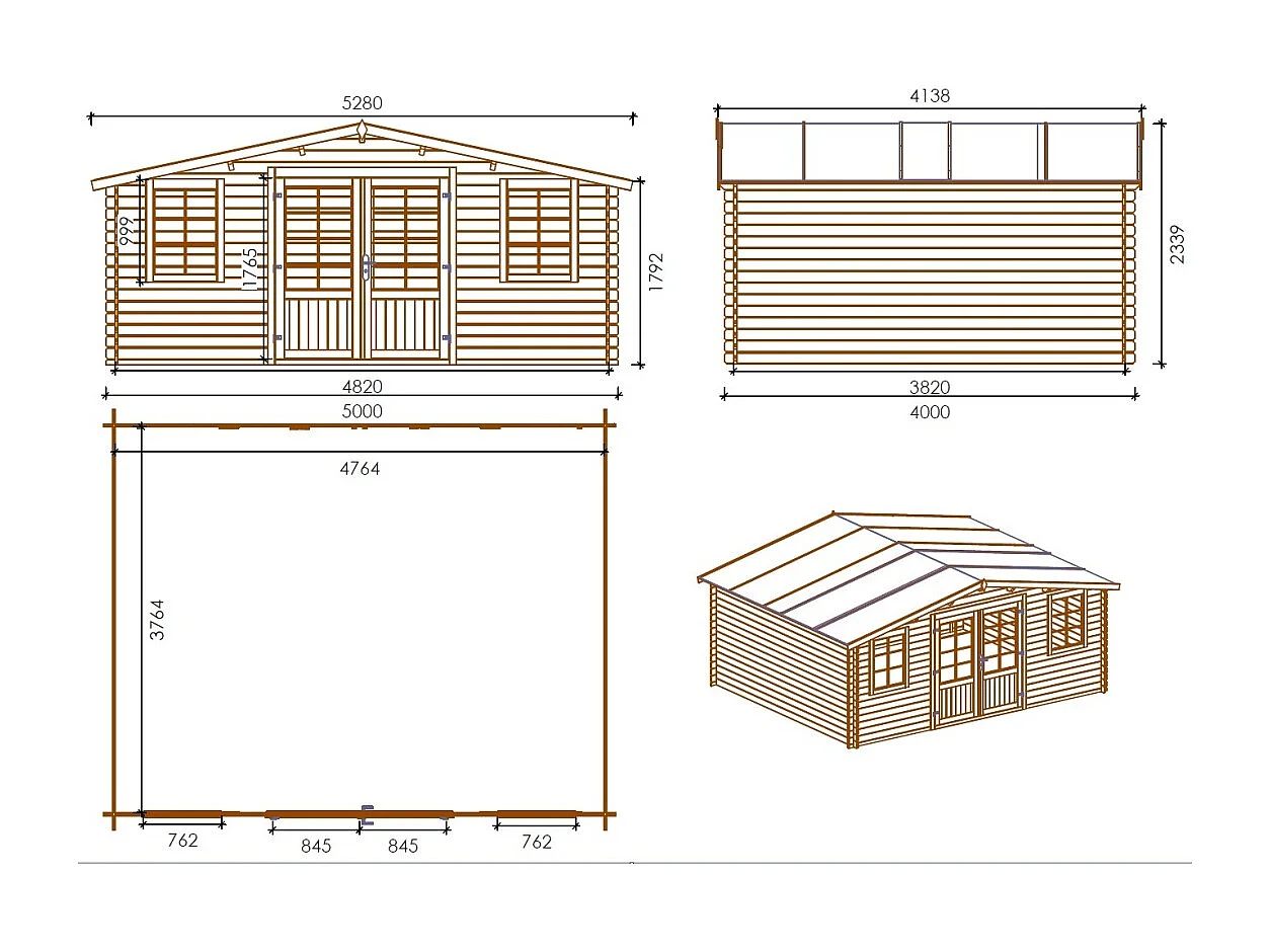 Casetta da giardino in legno - 20.00m2 - 5.00x4.00m - 28mm - colore: naturale - DOM526 - ALTANKA