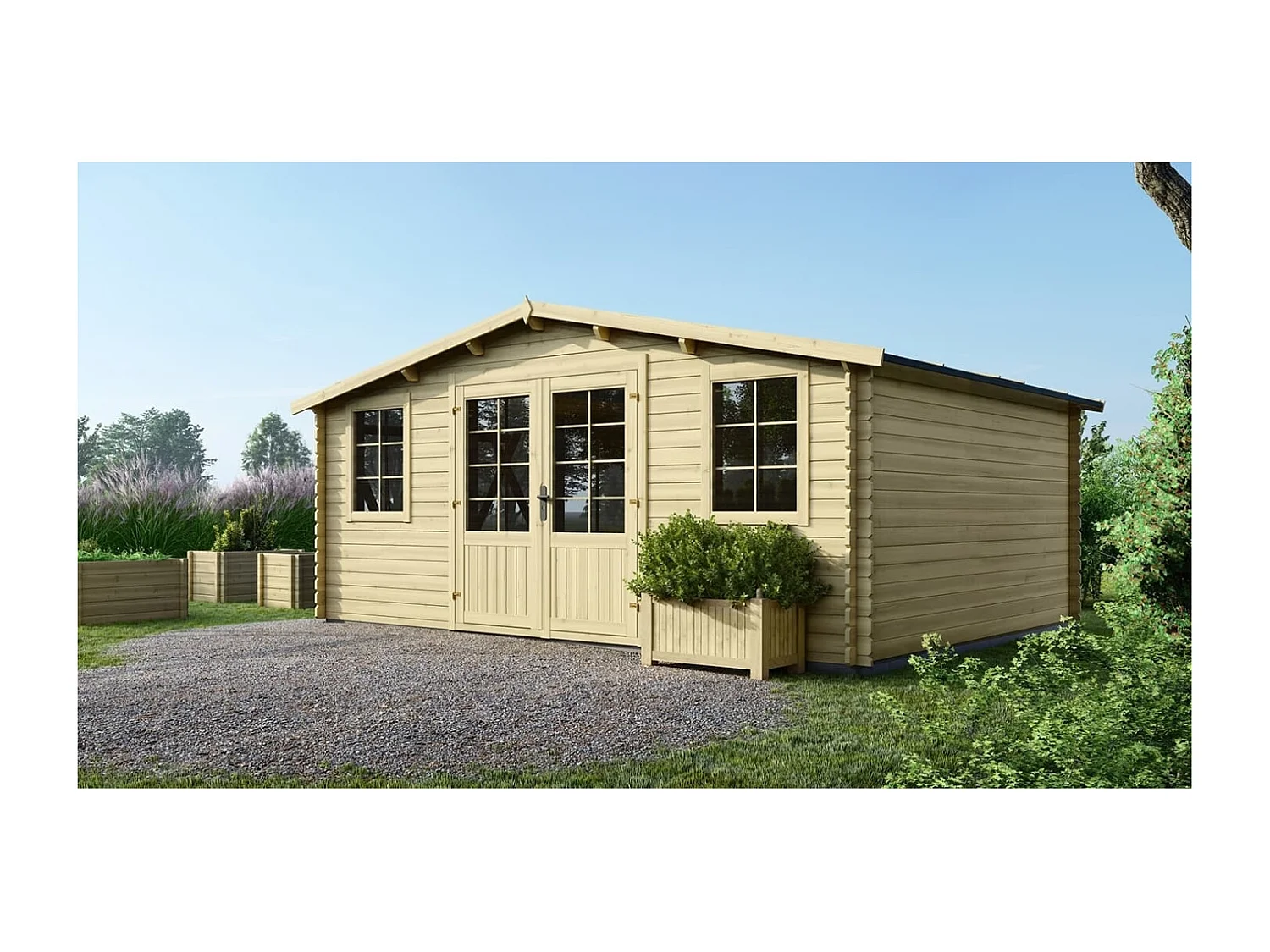 Abri de jardin en bois - 20m2 - 5x4m - Ep. 28mm - Couleur: naturel - DOM526 - ALTANKA