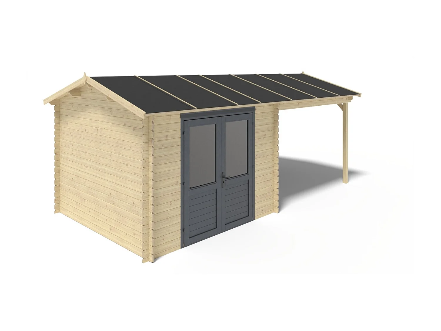 Abri de jardin en bois - 17.4m2 - 5.79x3m - Ep. 28mm - Couleur: naturel - DOM639 - ALTANKA