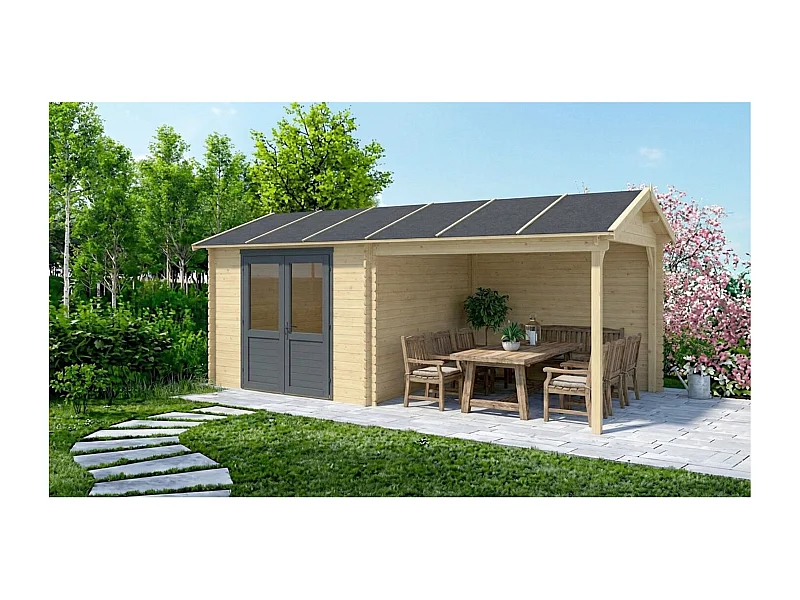 Casetta da giardino in legno - 17.4m2 - 5.79x3m - 28mm - colore: naturale - DOM639 - ALTANKA