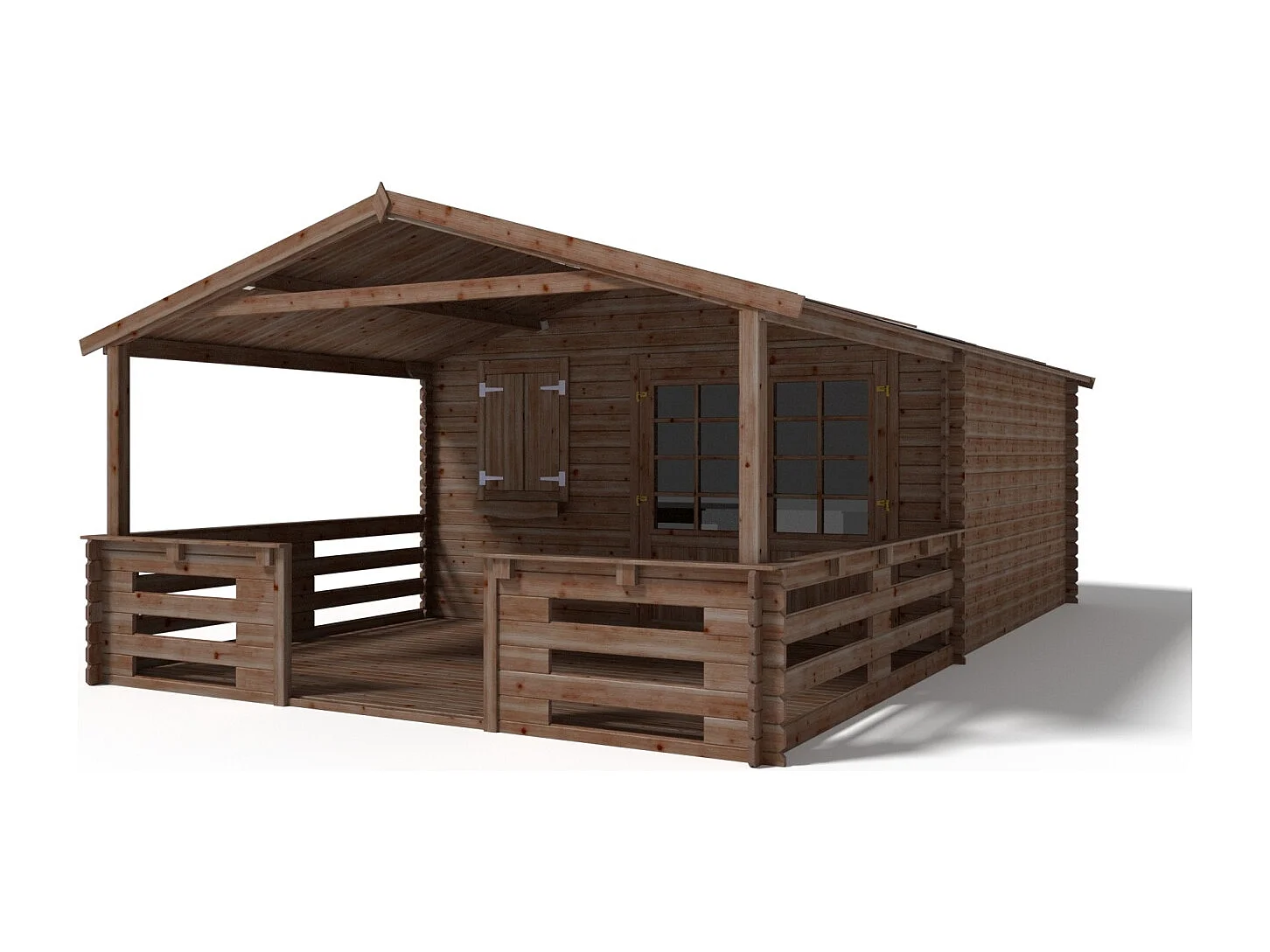 Abri de jardin en bois - 4x3 m + terrasse avec balustrade et avant-toit en bois - 24 m2 - Traité - DOM595+DOM541+DOM542+POD05 - ALTANKA