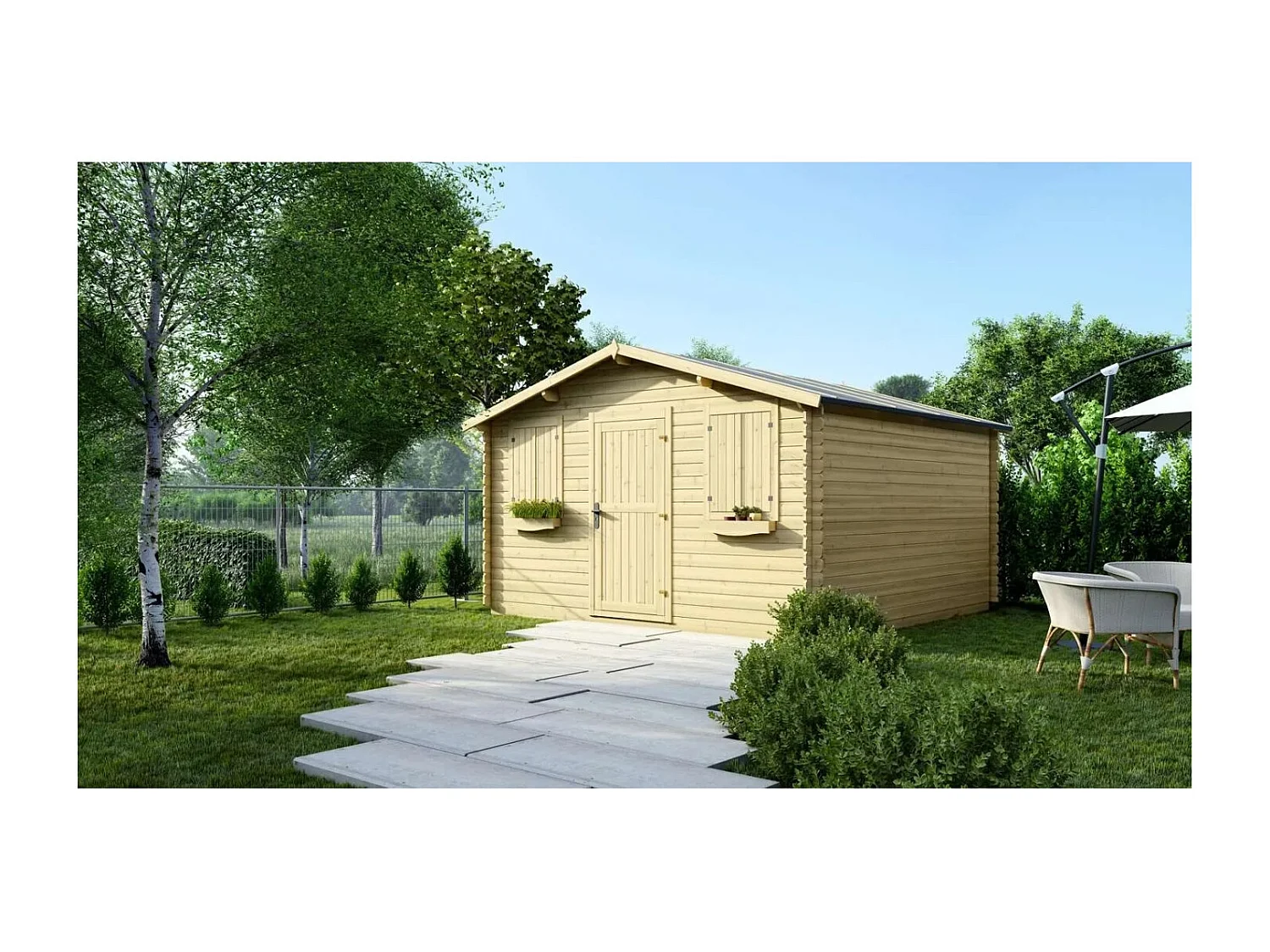 Abri de jardin en bois - 16m2 - 4x4m - Ep. 28mm - Couleur: naturel - DOM149 - ALTANKA