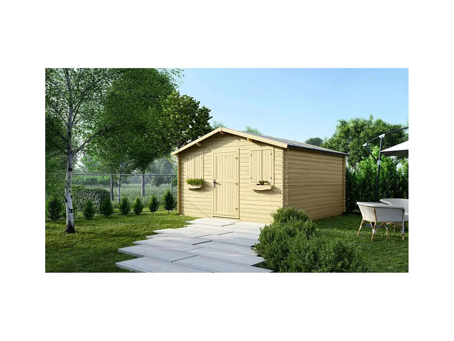 Abri de jardin en bois - 16m2 - 4x4m - Ep. 28mm - Couleur: naturel - DOM149 - ALTANKA