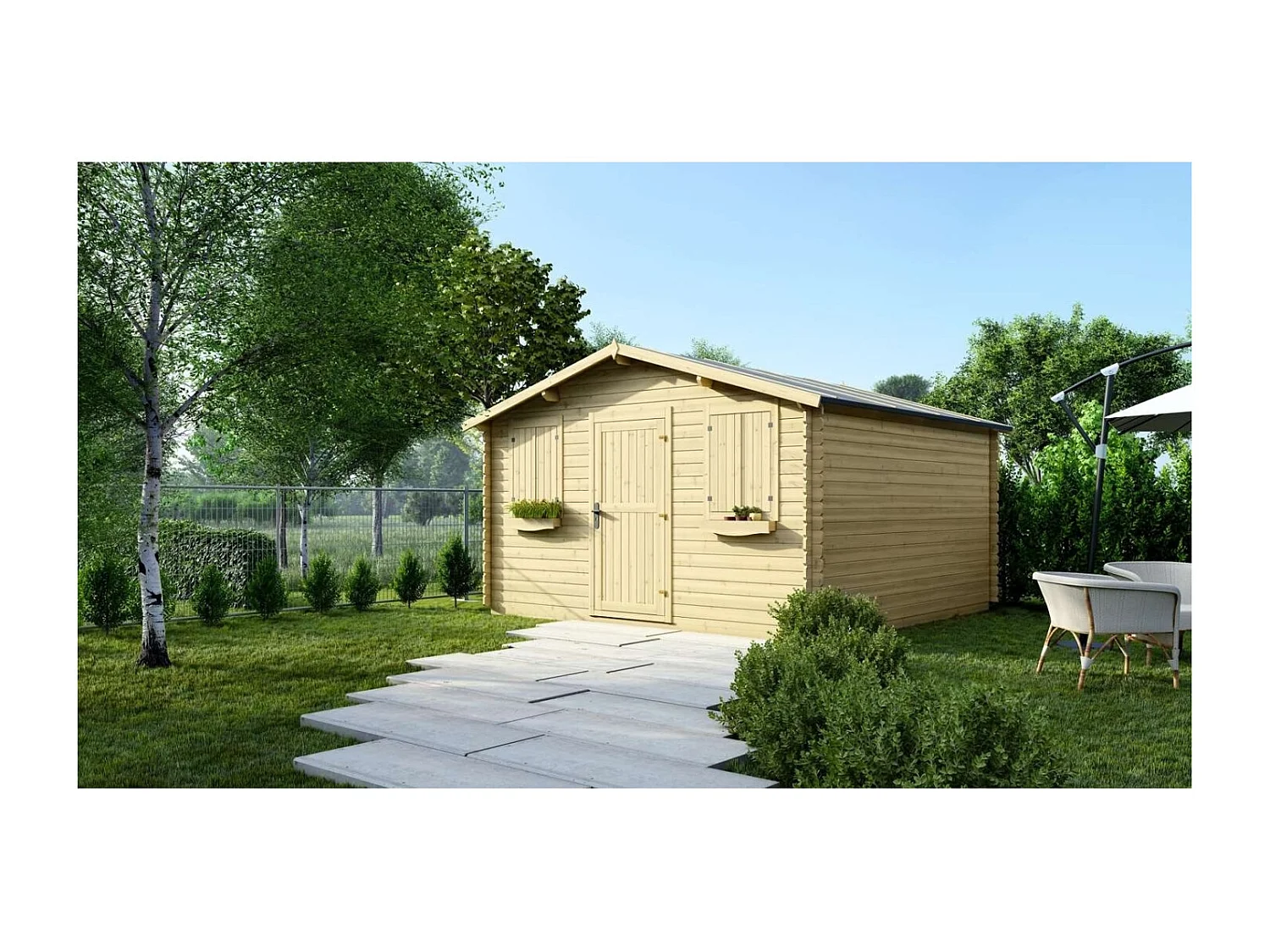 Abri de jardin en bois - 16m2 - 4x4m - Ep. 28mm - Couleur: naturel - DOM149 - ALTANKA