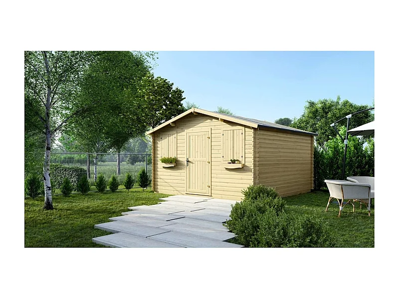 Abri de jardin en bois - 16m2 - 4x4m - Ep. 28mm - Couleur: naturel - DOM149 - ALTANKA
