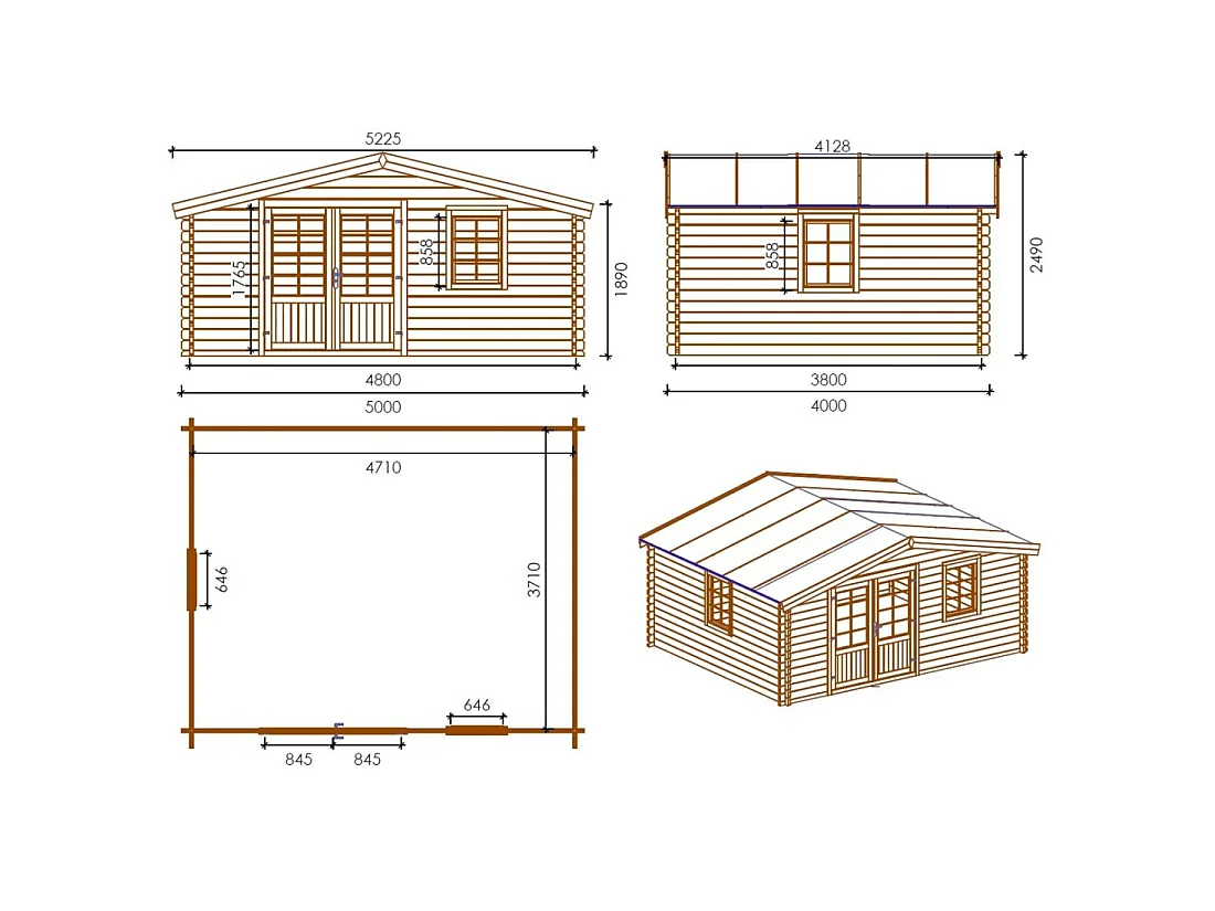 Casetta da giardino in legno - 20m2 - 5x4m - impregnata - 45mm - colore: marrone - DOM376 - ALTANKA