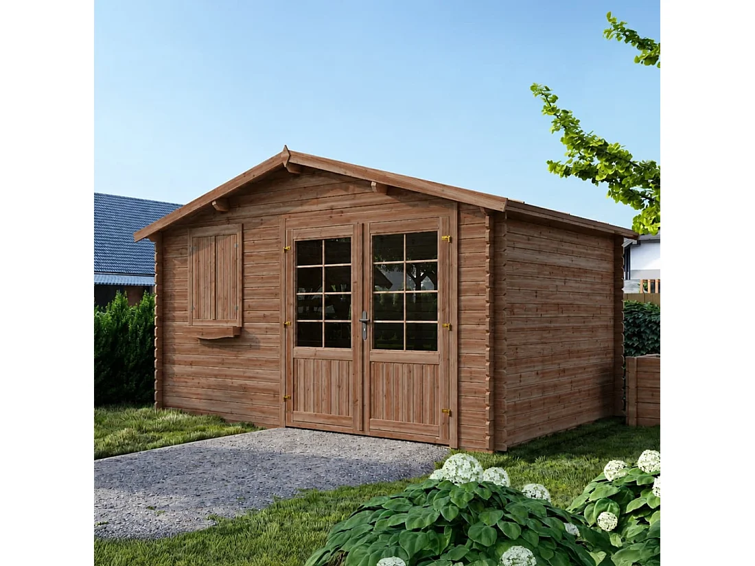 Abri de jardin en bois - 12m2 - 4x3m - Traité - Ep. 28mm - Couleur: marron - DOM595 - ALTANKA