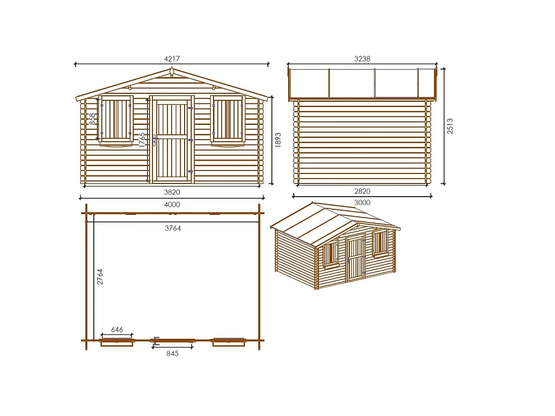 Casetta da giardino in legno - 12m2 - 4x3m - impregnata - 28mm - colore: marrone - DOM418 - ALTANKA