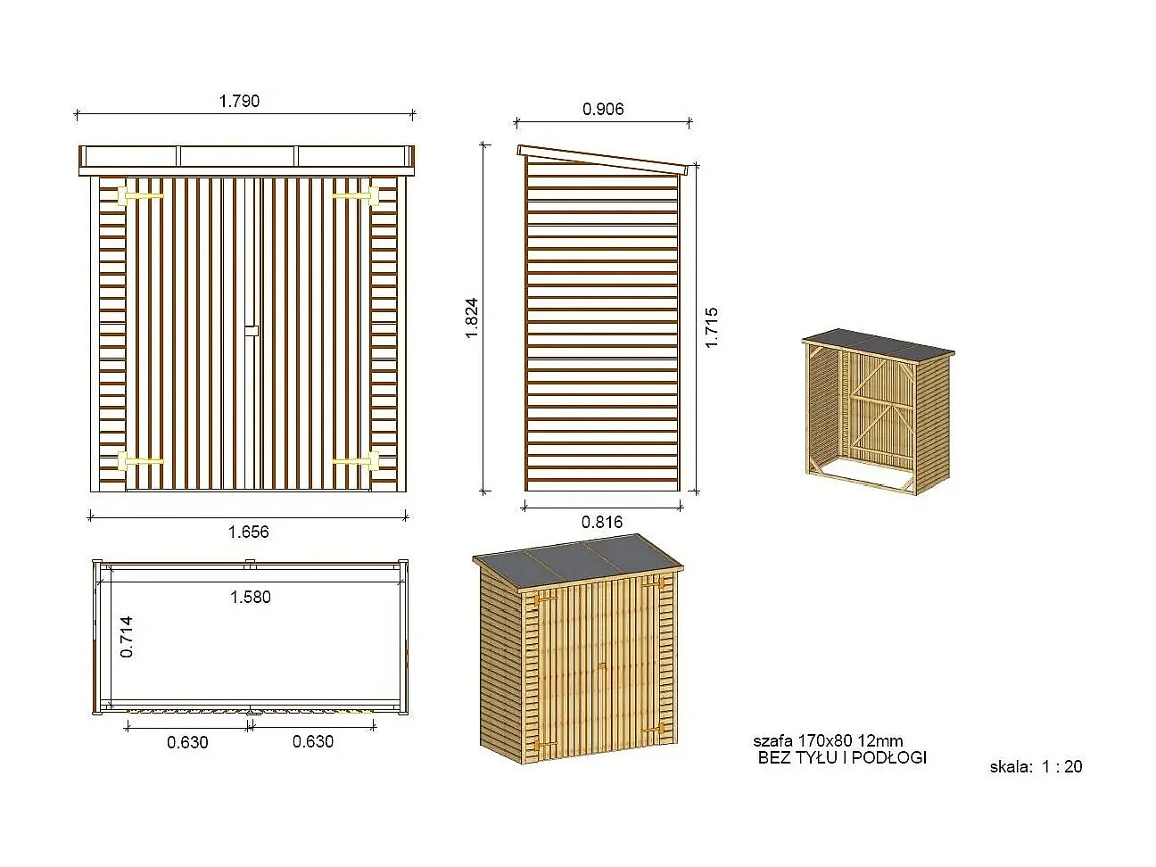 Armadio porta attrezzi da esterno 1.66x0.82 m H.1.86 - DOM85 - ALTANKA