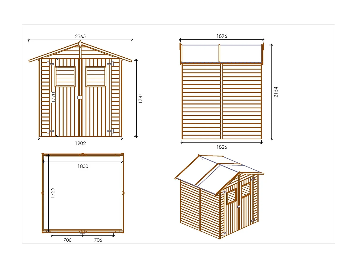 Abri de jardin en bois 3.46 m2 - 1.9x1.82 m - traité - Couleur: vert - DOM218 - ALTANKA