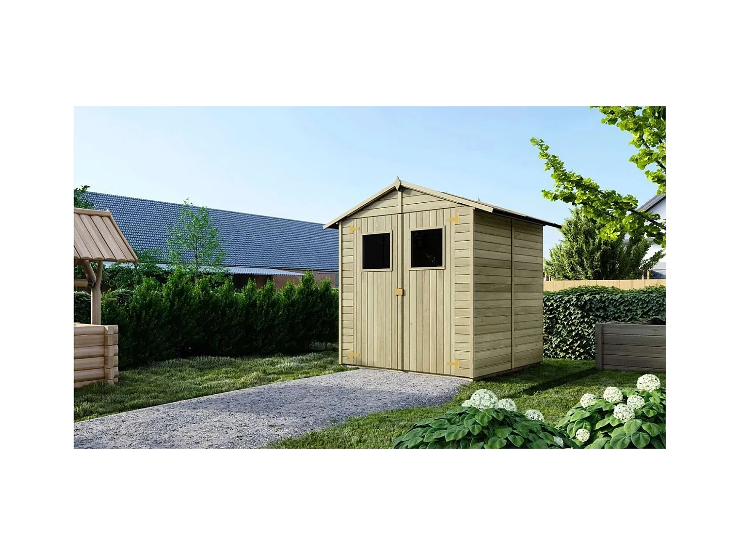 Abri de jardin en bois 3,46 m2 - 1,90x1,82 m - traité - Couleur: vert - DOM218 - ALTANKA