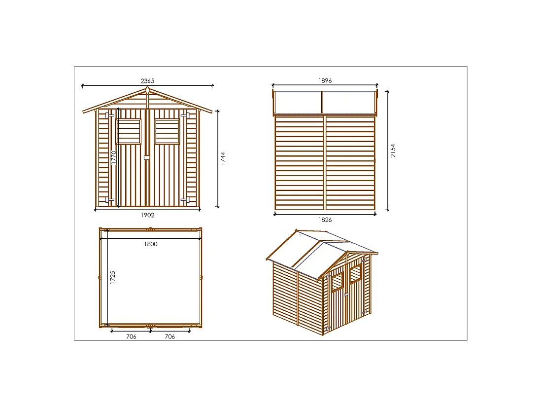Abri de jardin en bois 3.46 m2 - 1.9x1.82 m - traité - Couleur: vert - DOM218 - ALTANKA