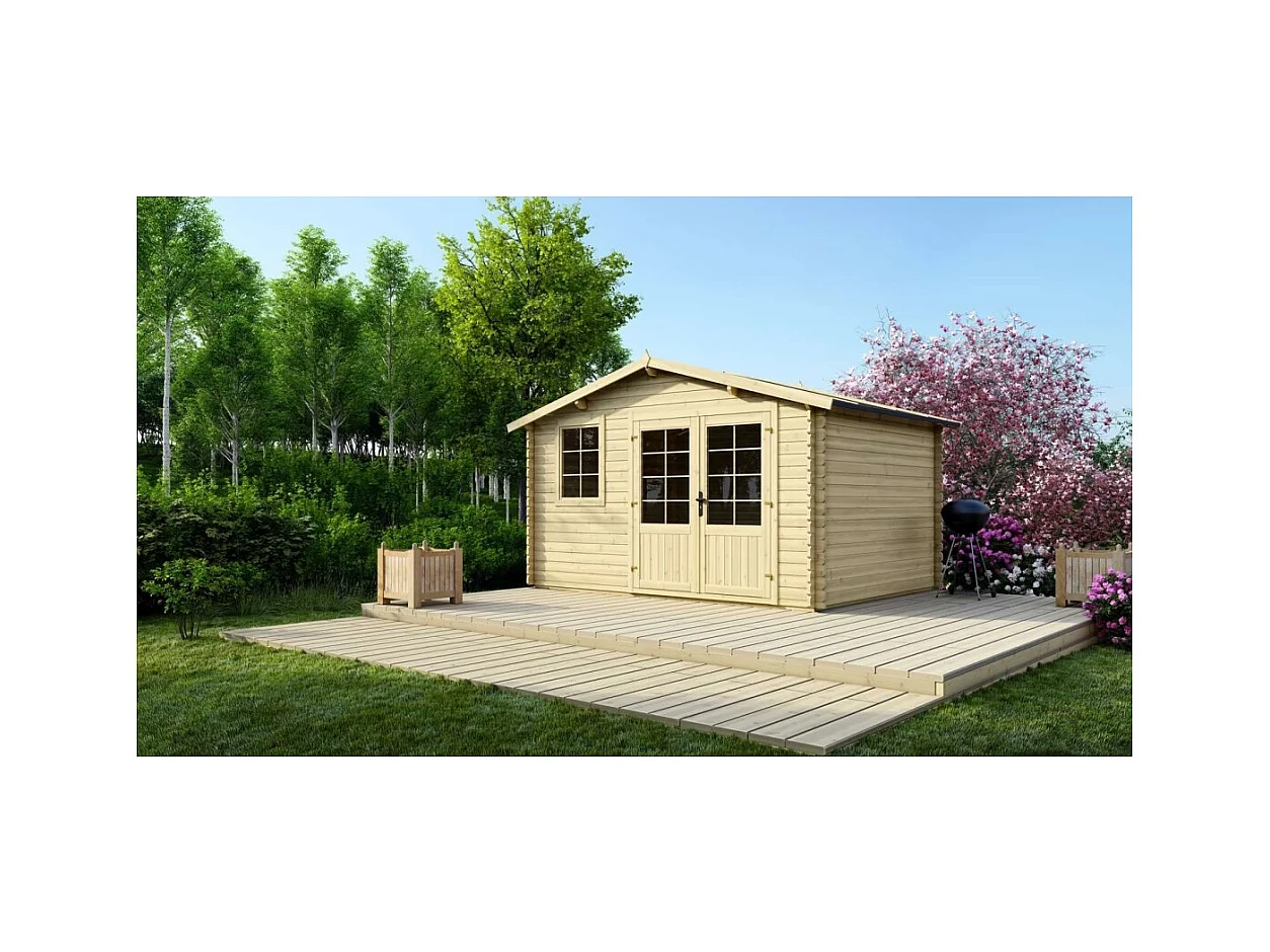 Abri de jardin en bois - 11,70m2 - 3,90x3m - Ep. 34mm - Couleur: naturel - DOM561 - ALTANKA