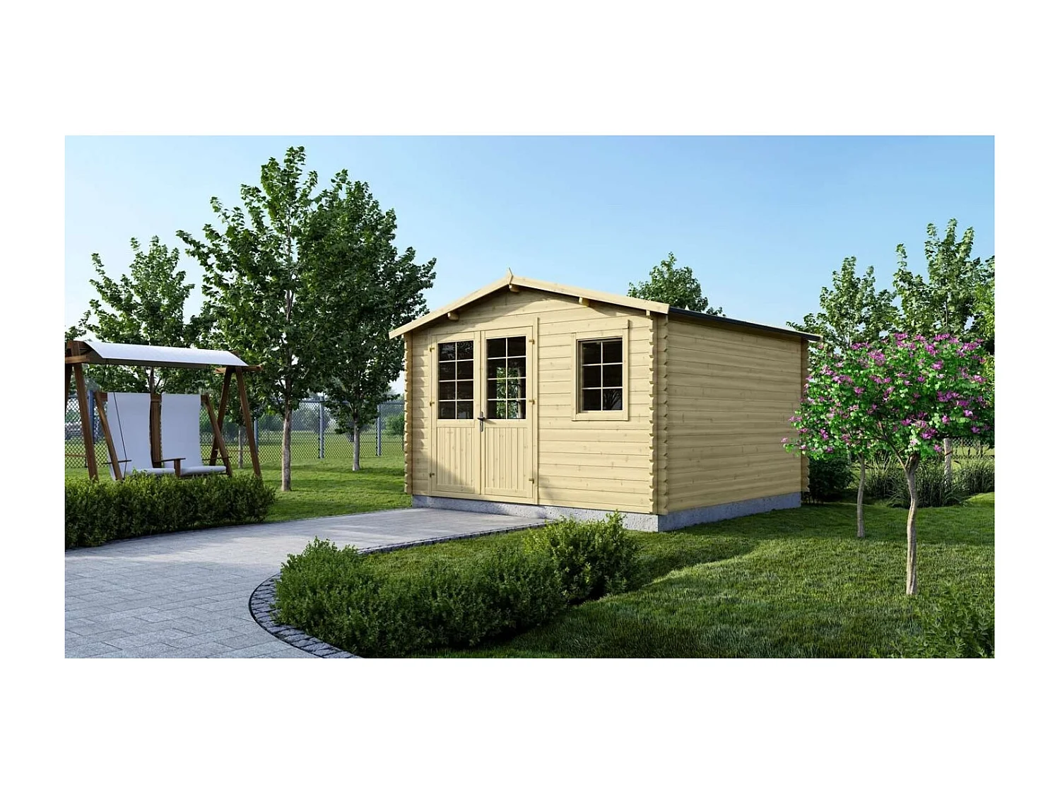 Abri de jardin en bois - 16m2 - 4x4m - Ep. 40mm - Couleur: naturel - DOM611 - ALTANKA