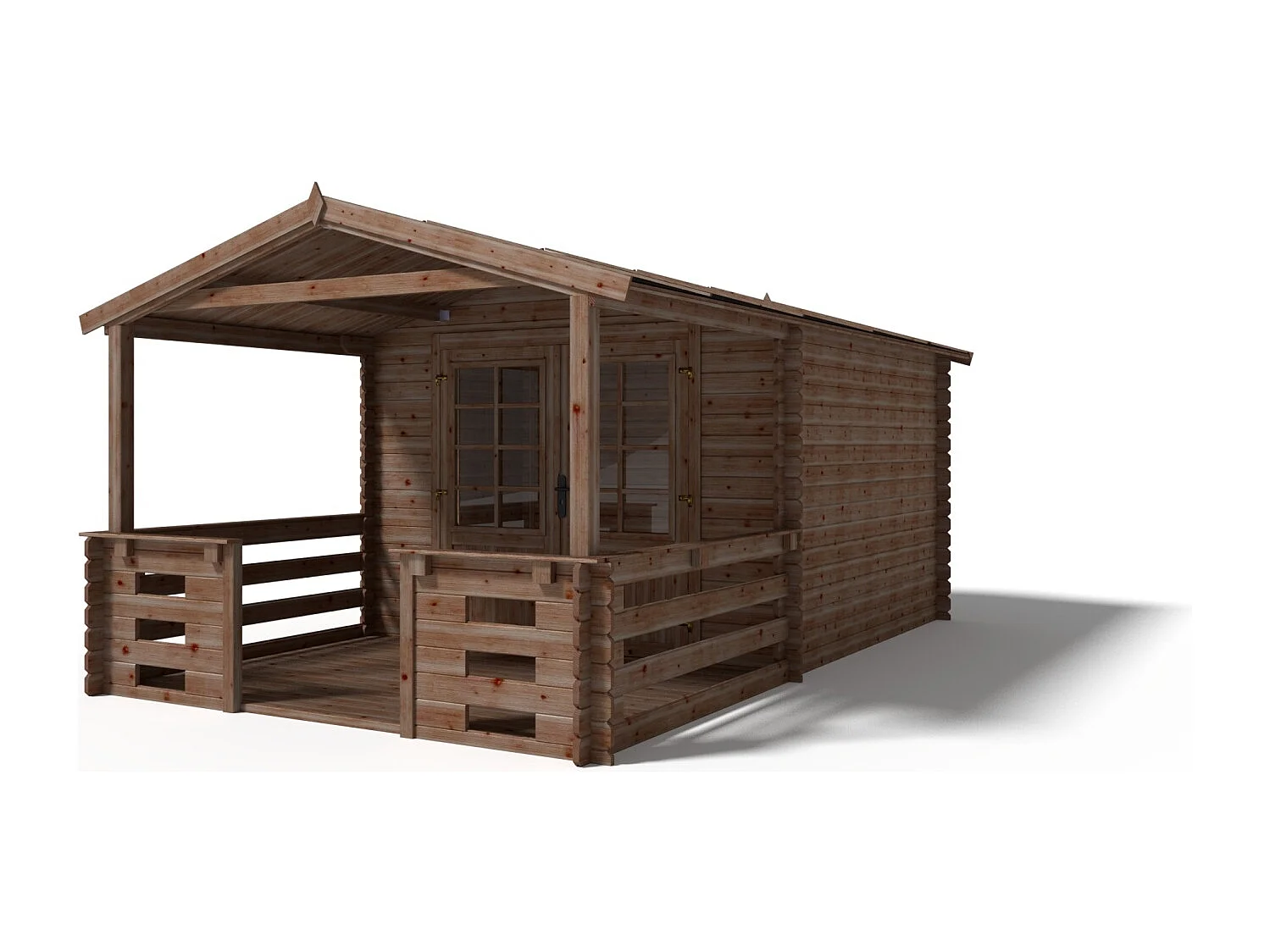 Abri de jardin en bois - 3x3 m + terrasse avec balustrade et avant-toit en bois - 15 m2 - Traité - DOM427+DOM146+DOM147+POD05 - ALTANKA