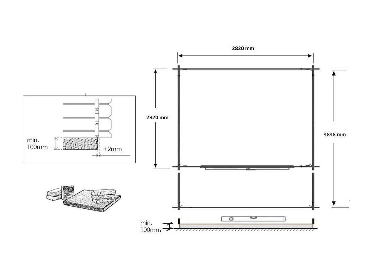 Abri de jardin en bois - 3x3 m + terrasse avec balustrade et avant-toit en bois - 15 m2 - Traité - DOM427+DOM146+DOM147+POD05 - ALTANKA
