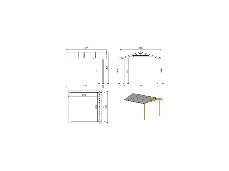Abri de jardin en bois - 3x2 m + terrasse avec balustrade et avant-toit en bois - 15 m2 - DOM472+DOM394+DOM395+POD04 - ALTANKA