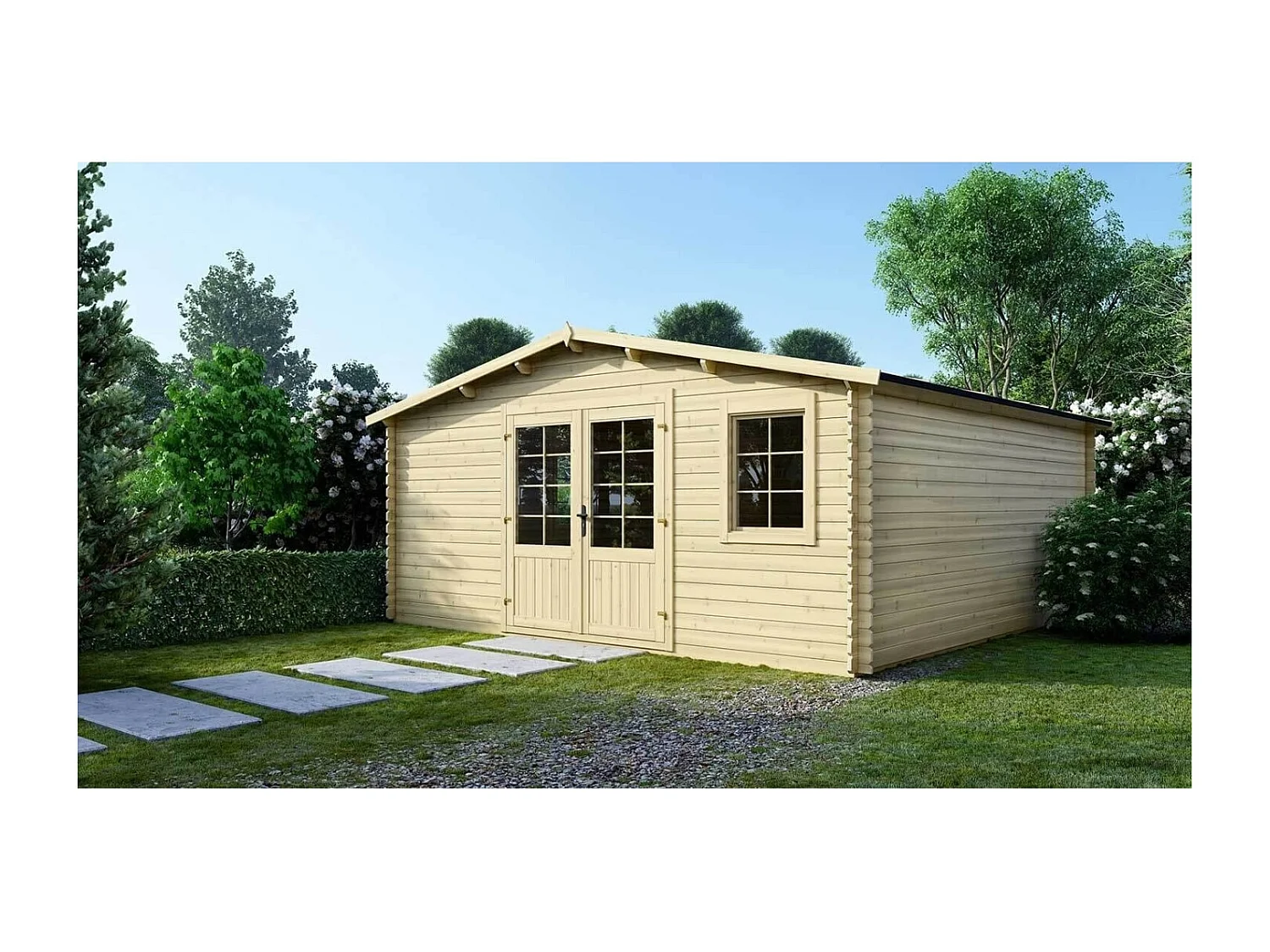 Abri de jardin en bois - 25m2 - 5x5m - Ep. 28mm - Couleur: naturel - DOM591 - ALTANKA