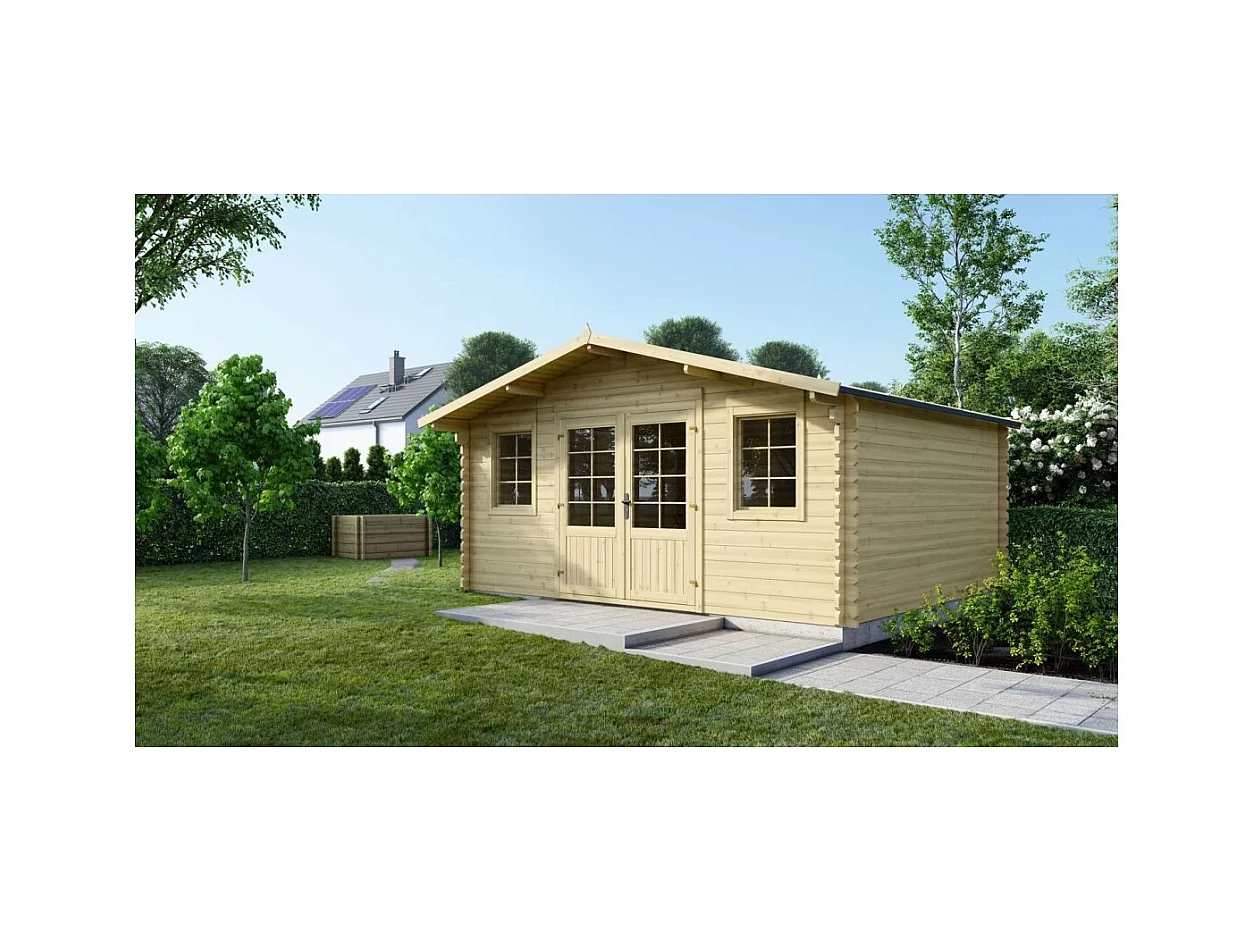 Abri de jardin en bois - 19,20m2 - 4,80x4m - Ep. 40mm - Couleur: naturel - DOM370 - ALTANKA