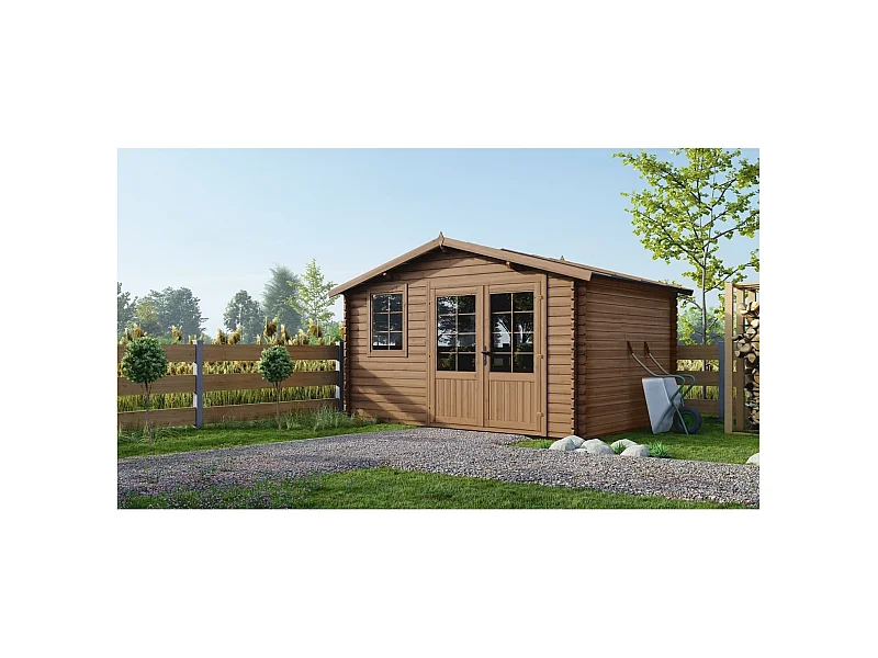 Abri de jardin en bois - 11.7m2 - 3.9x3m - Traité - Ep. 34mm - Couleur: marron - DOM562 - ALTANKA