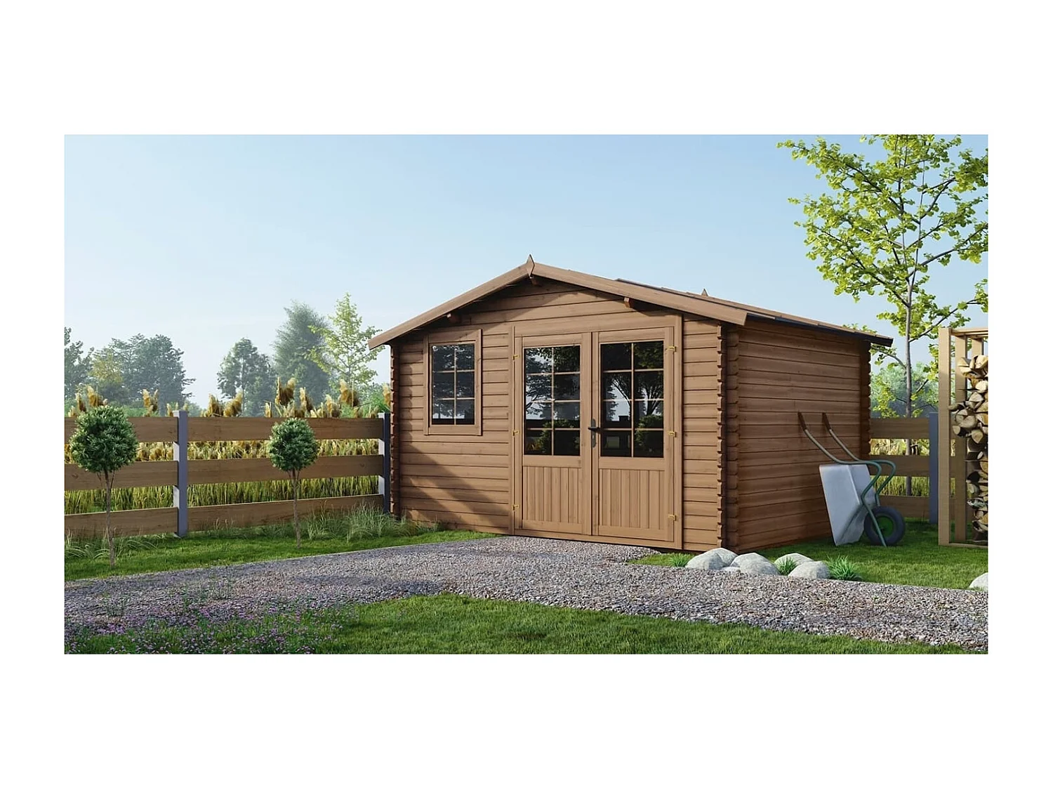 Abri de jardin en bois - 11.7m2 - 3.9x3m - Traité - Ep. 34mm - Couleur: marron - DOM562 - ALTANKA