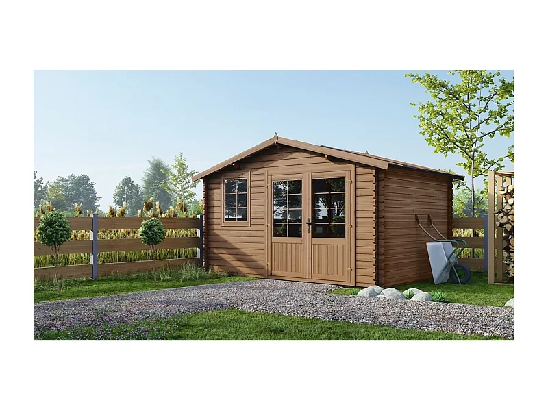 Abri de jardin en bois - 11.7m2 - 3.9x3m - Traité - Ep. 34mm - Couleur: marron - DOM562 - ALTANKA