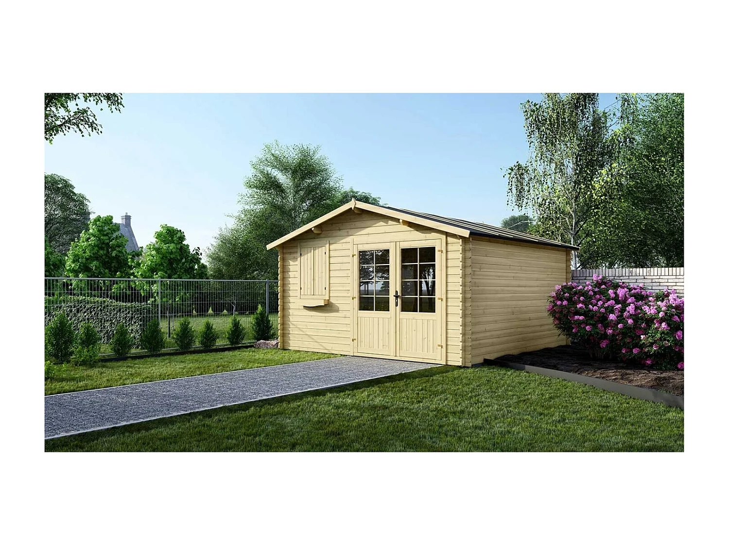 Abri de jardin en bois - 16m2 - 4x4m - Ep. 28mm - Couleur: naturel - DOM130 - ALTANKA