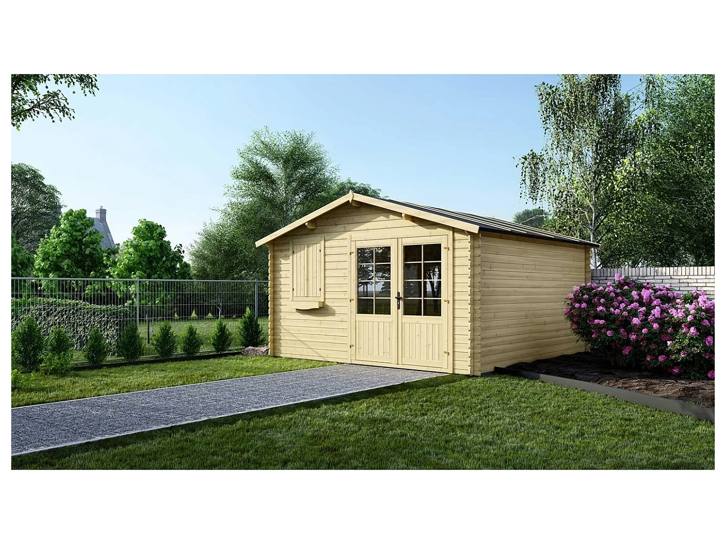 Abri de jardin en bois - 16m2 - 4x4m - Ep. 28mm - Couleur: naturel - DOM130 - ALTANKA