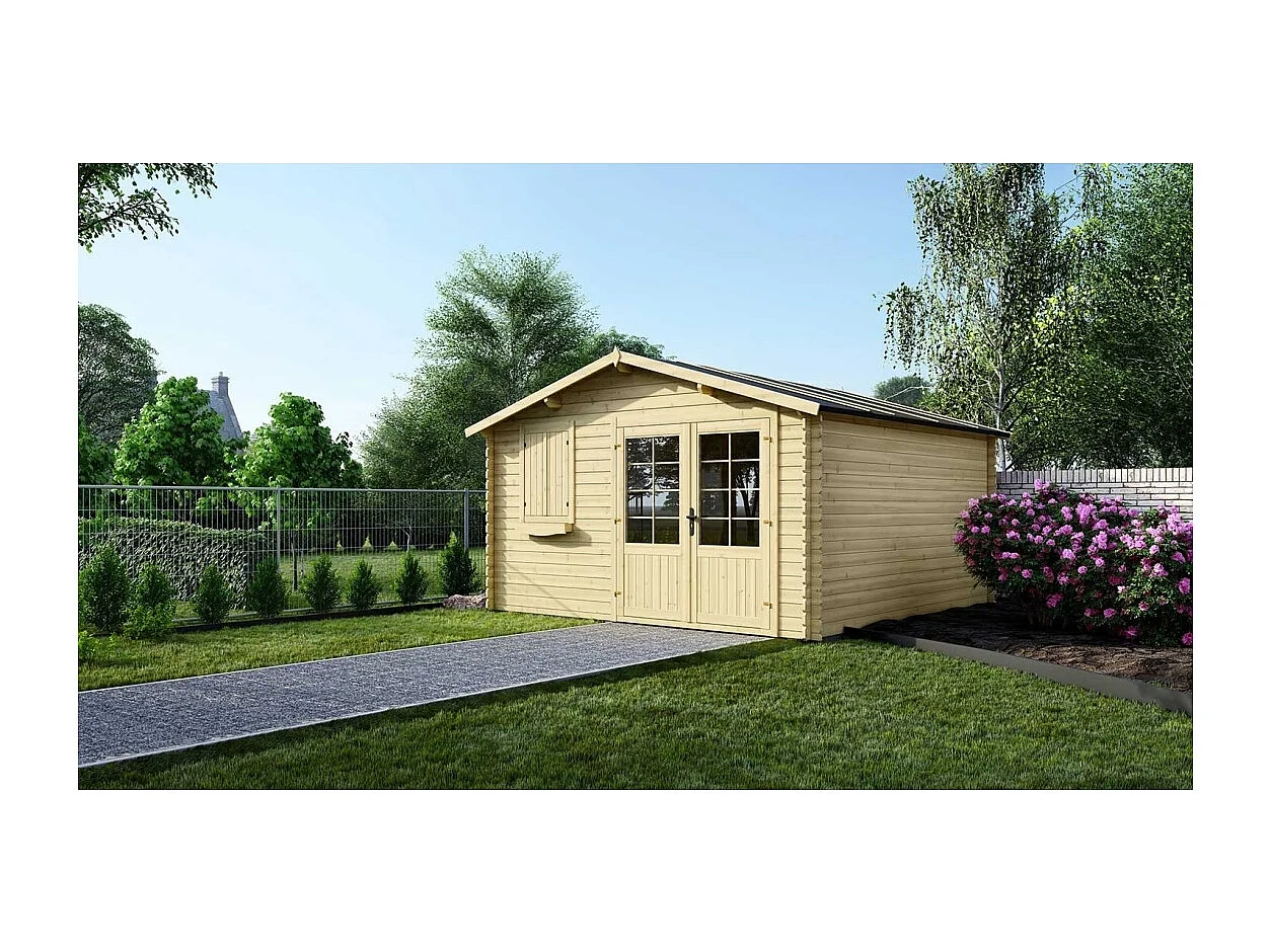 Abri de jardin en bois - 16m2 - 4x4m - Ep. 28mm - Couleur: naturel - DOM130 - ALTANKA