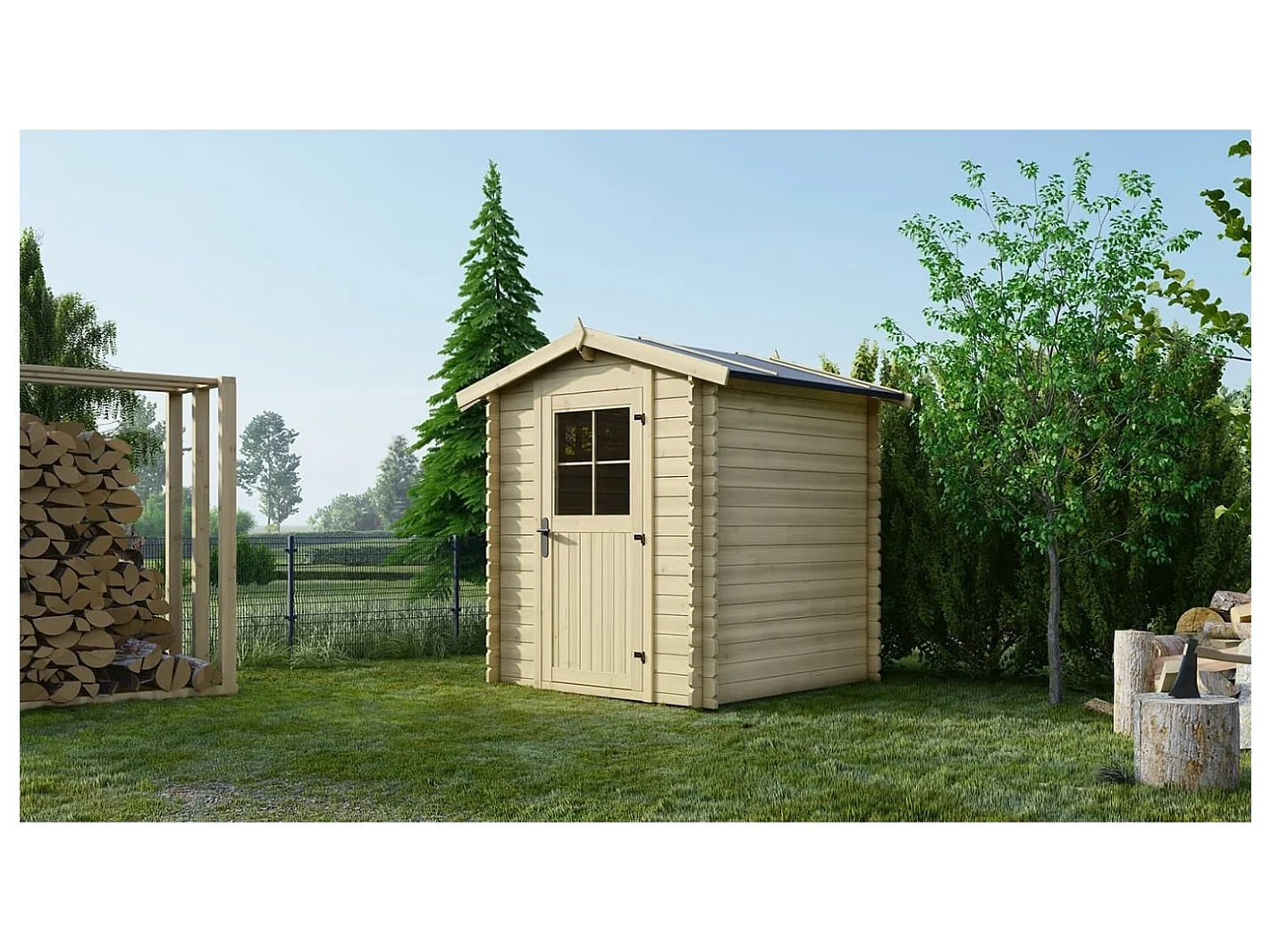 Abri de jardin en bois - 3.61m2 - 1.9x1.9m - Ep. 28mm - Couleur: naturel - DOM593 - ALTANKA