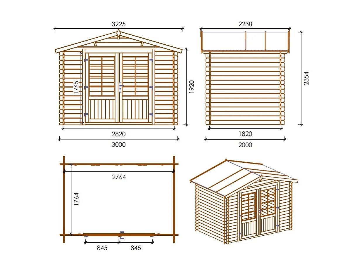 Casetta da giardino in legno - 6.00m2 - 3.00x2.00m - 28mm - colore: naturale - DOM420 - ALTANKA