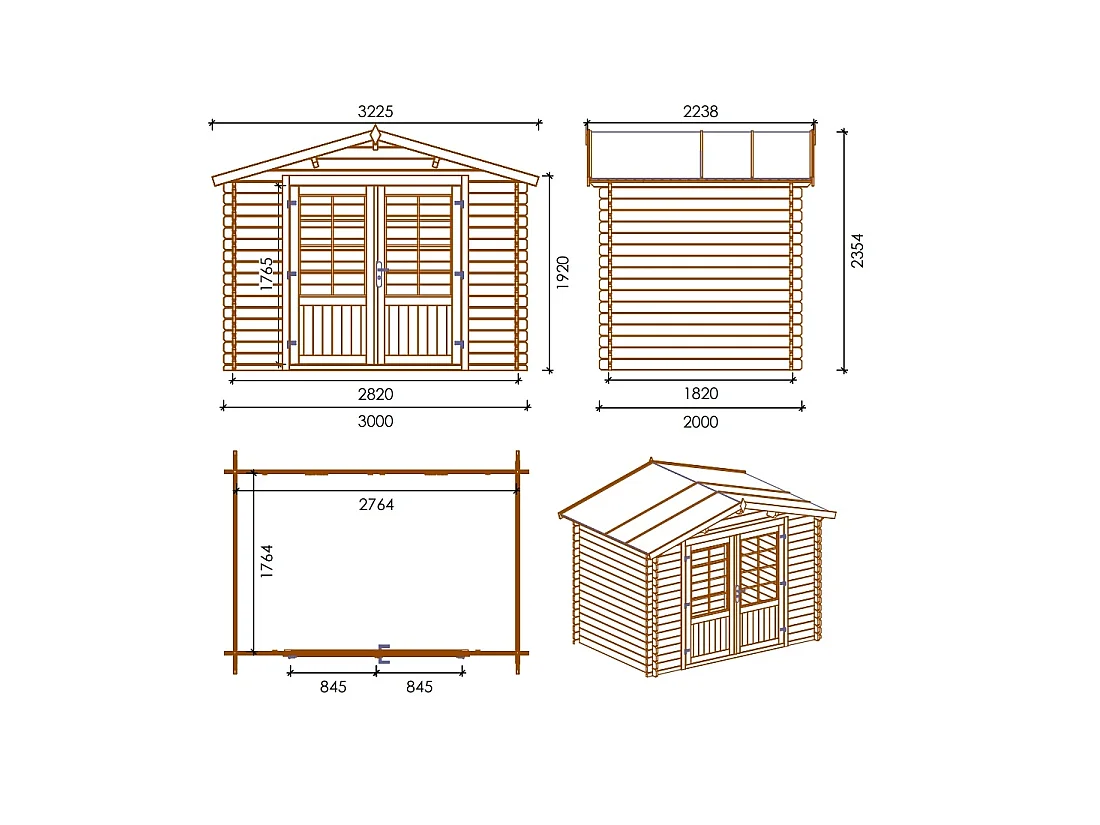 Abri de jardin en bois - 6m2 - 3x2m - Ep. 28mm - Couleur: naturel - DOM420 - ALTANKA