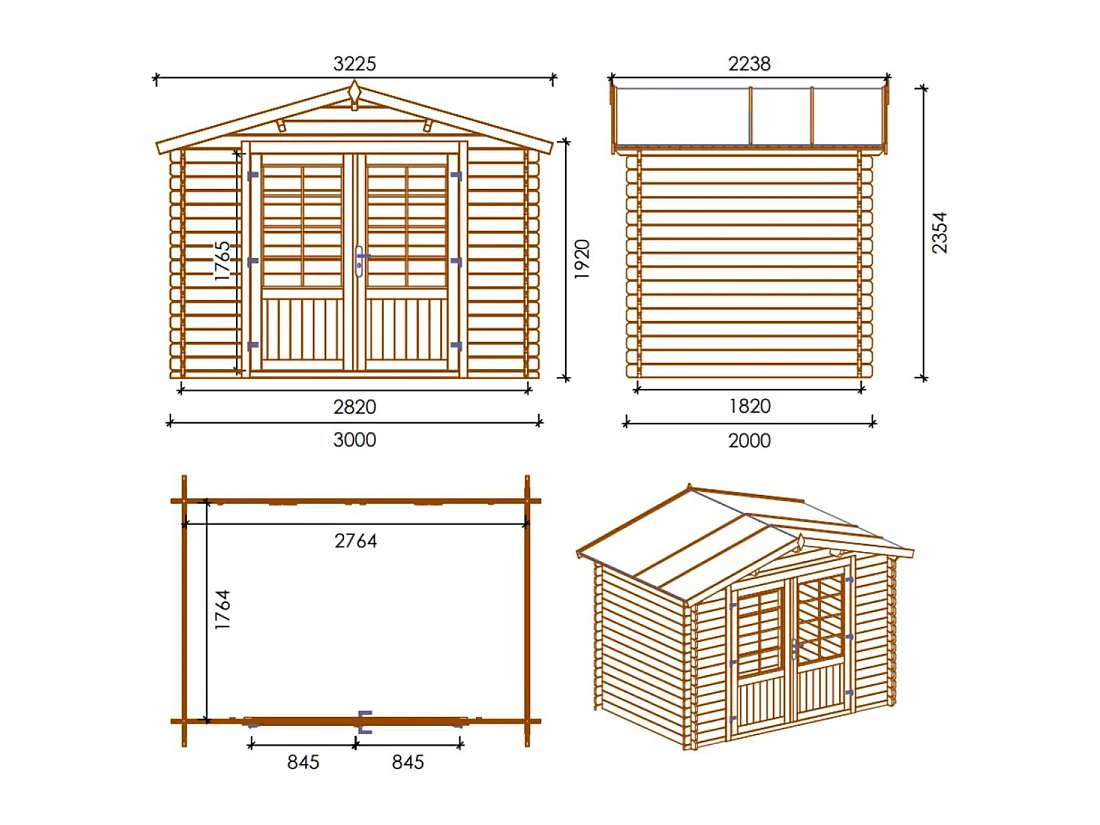 Casetta da giardino in legno - 6m2 - 3x2m - 28mm - colore: naturale - DOM420 - ALTANKA