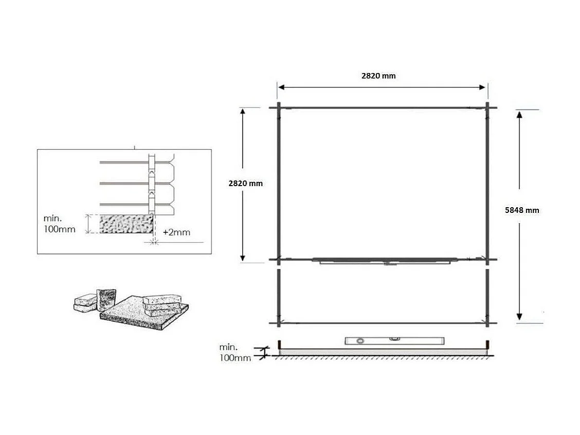 Abri de jardin en bois - 3x3 m + terrasse avec balustrade et avant-toit en bois - 18 m2 - Traité - DOM427+DOM539+DOM540+POD05 - ALTANKA