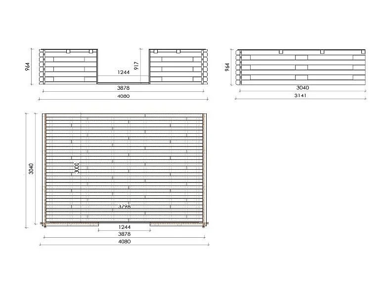 Abri de jardin en bois - 4x4 m + terrasse avec balustrade et avant-toit en bois - 28 m2 - DOM611+DOM618+DOM548+POD04 - ALTANKA