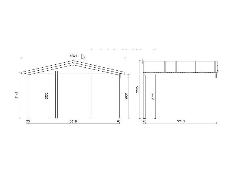Abri de jardin en bois - 4x4 m + terrasse avec balustrade et avant-toit en bois - 28 m2 - DOM611+DOM618+DOM548+POD04 - ALTANKA