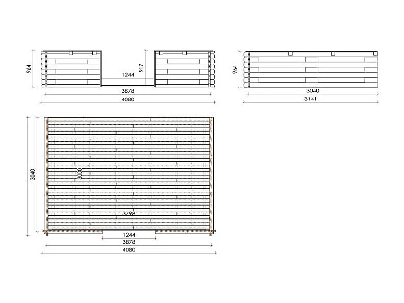 Abri de jardin en bois - 4x4 m + terrasse avec balustrade et avant-toit en bois - 28 m2 - DOM611+DOM618+DOM548+POD04 - ALTANKA