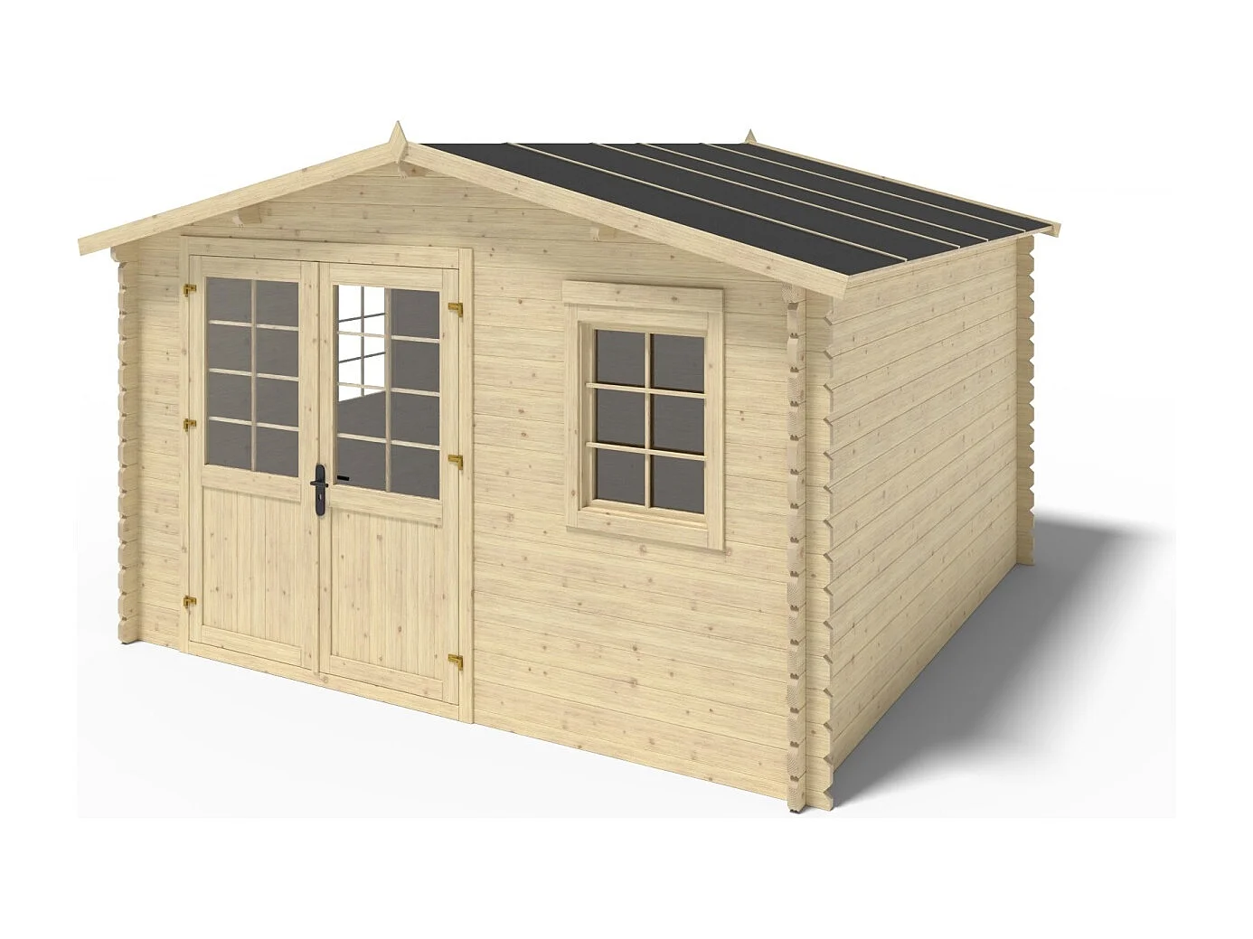 Abri de jardin en bois - 4x4 m + terrasse avec balustrade et avant-toit en bois - 28 m2 - DOM611+DOM618+DOM548+POD04 - ALTANKA