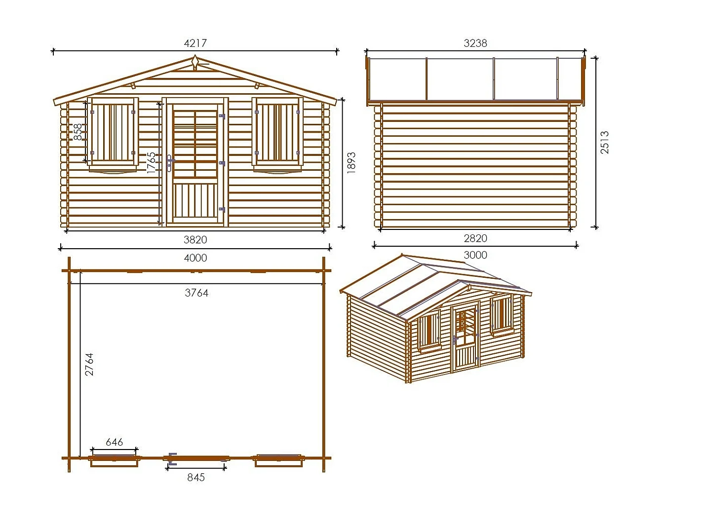 Casetta da giardino in legno - 12m2 - 4x3m - 28mm - colore: naturale - DOM137 - ALTANKA