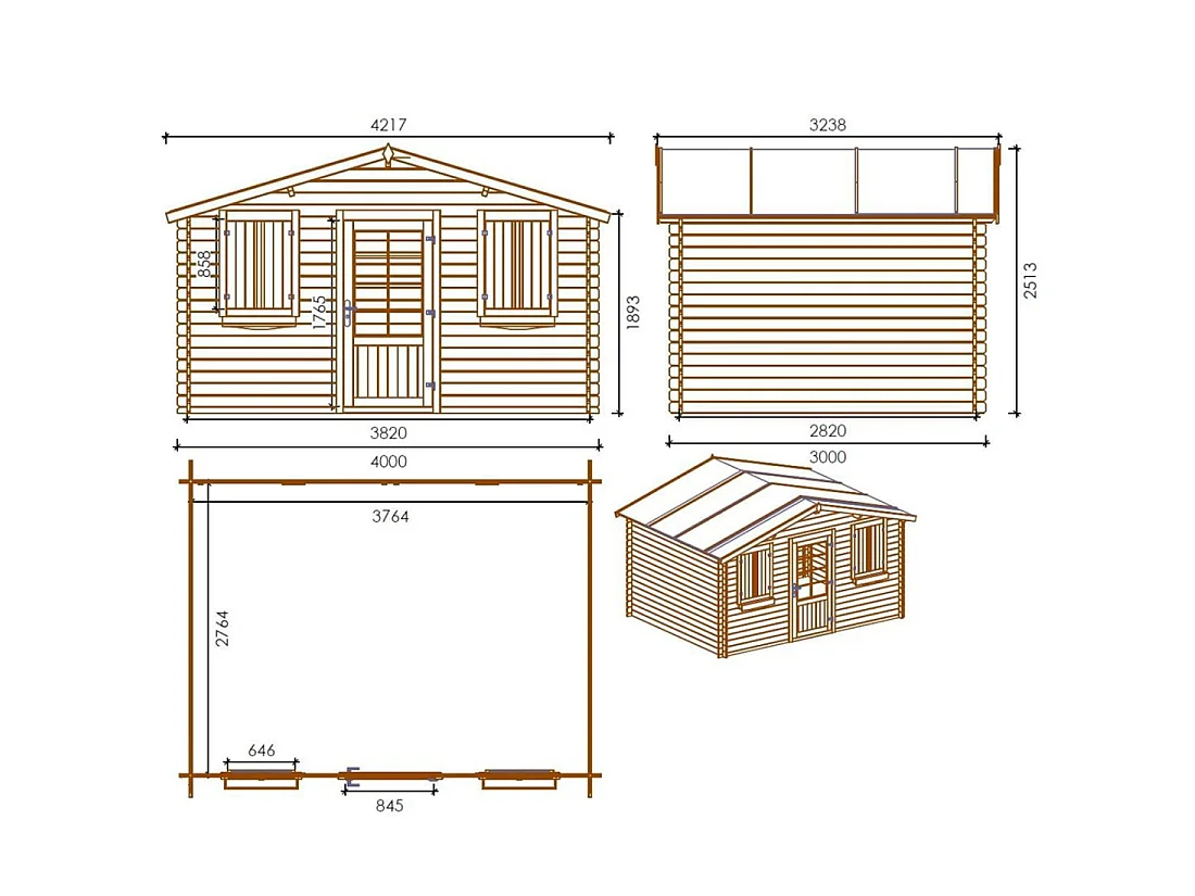 Casetta da giardino in legno - 12m2 - 4x3m - 28mm - colore: naturale - DOM137 - ALTANKA